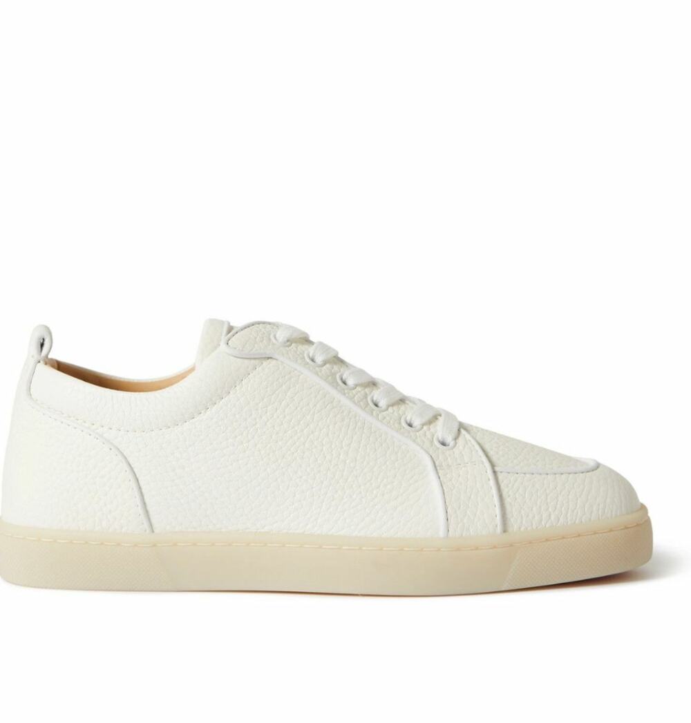 CHRISTIAN LOUBOUTIN Rantulow Grained Calfskin Leather Sneakers Latte Sz 45/US 12